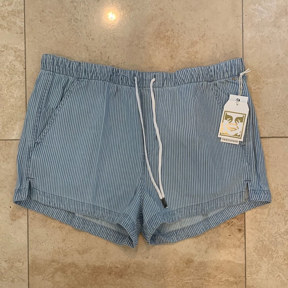 Obey Women's Chambray striped shorts NWT